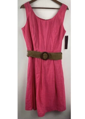Tiana B. Vestido para mujer talla 14 rosa fucsia arrugado sin mangas con cinturón nuevo con etiquetas Foto 1 de 4