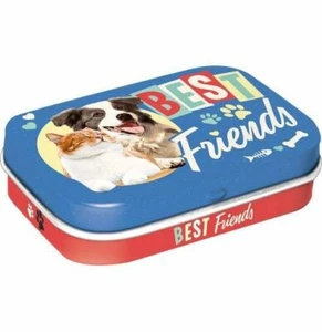 Retro Embossed Tin Metal Pill Box BEST FRIENDS with Mints 6cm x 4cm DOG and CAT - Picture 1 of 2