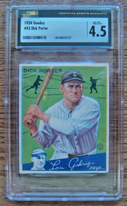 1934 Goudey CSG 4.5 VG-EX #43 Dick Porter Rookie Card Cleveland Indians Clean