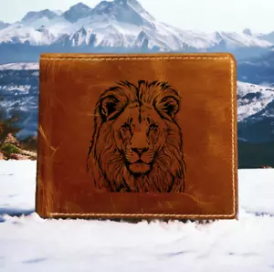 Cartera de Cuero León Plegable Calidad Premium Búfalo Gato Grande Animal Regalo NUEVO - Imagen 1 de 13
