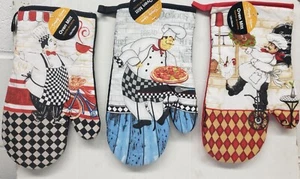 Set of 3 Different Printed Kitchen Oven Mitts (12") FAT CHEFS IN THE KITCHEN, SH - Picture 1 of 24