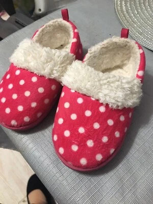 Toddler Girls Slippers (size 6) Pink with White Polka Dot Soft Faux Fur - Image 1 of 4