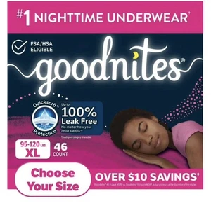 Paquete de 2 ropa interior Goodnites Nighttime sin fugas para niñas (talla XL) - 46 unidades - Imagen 1 de 3