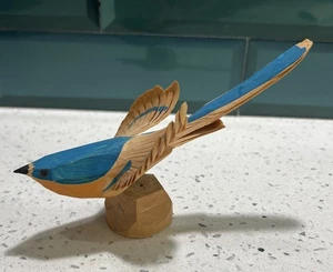 Stunning 3D Blue Bird Hand Carved Painted Wood Japnese Folk Art - Picture 1 of 9