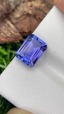 Piedra preciosa suelta azul natural corte esmeralda muy limpia 9,18 quilates+ certificada tanzanita Foto 1 de 4