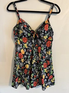 It Figures Multi Black Skirted One Piece Slender Thighs Swimsuit 14 L Pin Up - Picture 1 of 6