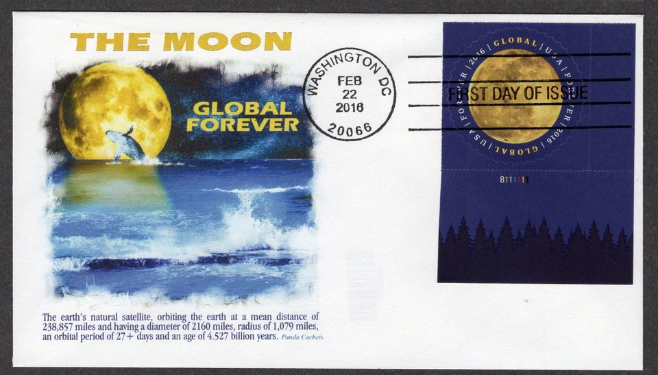 2016 Global Forever THE MOON (Scott 5058) Plate Single PANDA H/C 4-Bar FDC TD912 - Image 1 of 1