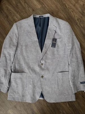 Blazer Abrigo Deportivo Stafford Mezcla Lino - 46 Regular - Azul Espiga - NUEVO Foto 1 de 4