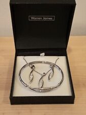 Warren James Jewellery Set Sterling Silver Earrings Bangle Bracelet Necklace