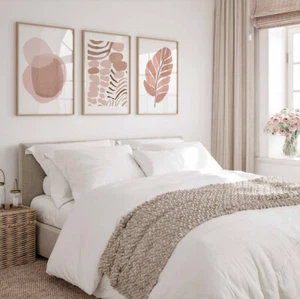 Gallery Wall Art Neutral Blush Pink 3 Set Posters Minimal Modern Abstract Prints - Picture 1 of 6