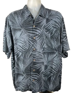 Tommy Bahama Silk Shirt Men L Hawiian Button Blue Fern Single Pocket T3 - Picture 1 of 6