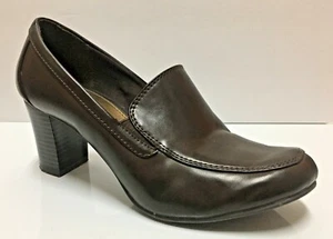 BASS PARIS Women’s 7M High Block Heel Work Career Brown Loafers EUC - Picture 1 of 11