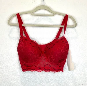 Sujetador acolchado de encaje rojo con lazo negro talla 38C nuevo con etiquetas - Imagen 1 de 7
