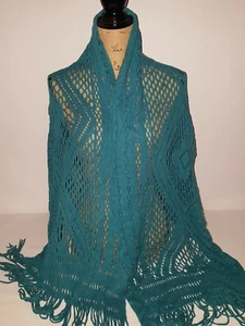 Soft Knit Teal Wrap/Scarf 75" Long x 25" Wide with 5" Long Fringe - Picture 1 of 5