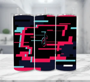 Vaso de acero delgado con logotipo de Tiktok multicolor con pajita - (20 fl oz) - Imagen 1 de 3