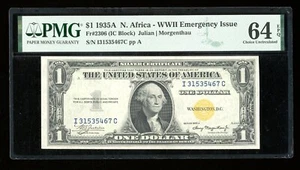 DBR 1935-A $1 North Africa Silver Fr. 2306 IC Block PMG 64 EPQ Serial I31535467C - Picture 1 of 2