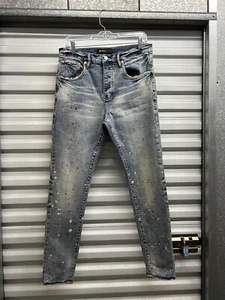 Purple Brand Jeans P002 Blue Button fly Distressed Paint Splatter 31 x 29 - Picture 1 of 16