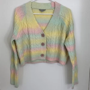 Girl’s URUC Rainbow Colored Cardigan, Waist Length w/ Three Buttons, Size 4 - Picture 1 of 9