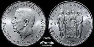 SWEDEN, Gustaf VI Adolf, 5 Kronor 1959, Constitution Sesquicentennial, UNC - Picture 1 of 4