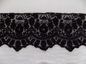 BORDO GALLONE FESTONATO DECORAZIONE RICAMO SU TULLE ABBIGLIAMENTO DONNA NERO - Picture 1 of 1