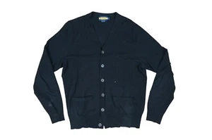 Ralph Lauren Mens Black 100% Cashmere Rugby Cardigan Button Up Sweater L - Picture 1 of 9