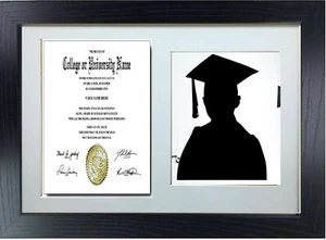 Graduation Double Photo Picture Frame for 1 A4 Certificate & 8X10'' Photograph - Picture 1 of 20