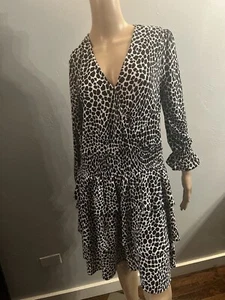 Michael Kors Women's Ruffle Tiered Long Sleeve V Neck Dress Size Large - Picture 1 of 6