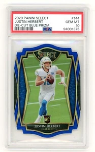 Justin Herbert 2020 Panini Select #144 Die-Cut Blue Prizm Rookie Card RC PSA 10 - Bild 1 von 2