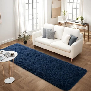 Weiche Marineblaue Läufer Teppiche für Schlafzimmer, 2x4 Fuß Nachttisch Teppich Plüsch Flauschig Carpe... - Bild 1 von 8