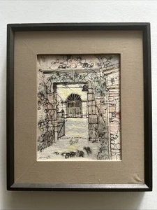 William Benecke original signiertes gerahmtes Aquarell mexikanische Türöffnung 7,5”x9,5” - Bild 1 von 8