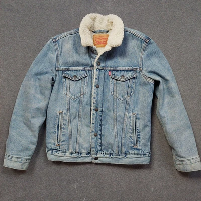 Chaqueta Levi Strauss Para Hombres Mediana Azul Sherpa Forrada Denim Camionero Cálido Abrigo de Invierno Foto 1 de 4