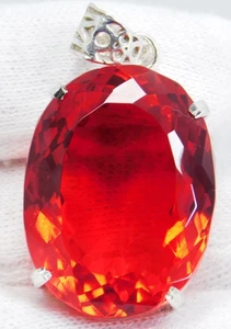 Oval Cut 97.55 Ct. Pendant Mexican Fire Opal 925 Silver Pendant Gift for Women - Picture 1 of 8