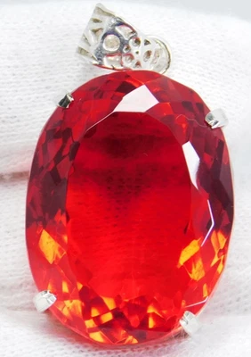 Oval Cut 97.55 Ct. Pendant Mexican Fire Opal 925 Silver Pendant Gift for Women - Image 1 of 4