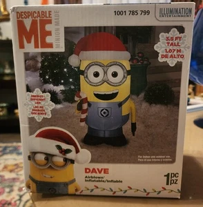 Gemmy 3.5' Airblown Minions Dave With Santa Hat & Candy Cane Inflatable NIB - Picture 1 of 3
