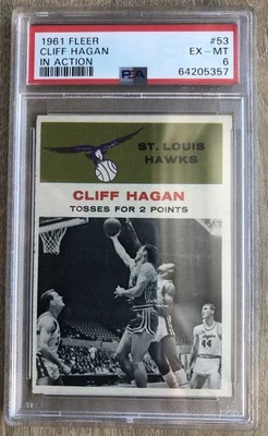 1961 Fleer Basketball #53 Cliff Hagan PSA 6 EX-MT St. Louis Hawks - Image 1 of 2
