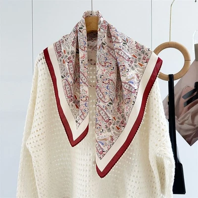 Nuevo Para Mujer 65cm Doble Crepé Seda Bufanda Rojo Paisley Borde de Encaje Ligero Elegante Foto 1 de 4