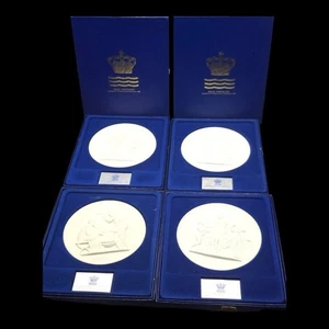 4 Royal Copenhagen Eneret Four Seasons Relief Porcelain Bisque Wall Plates NEW - Picture 1 of 8