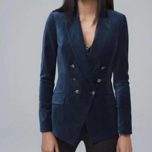 WHBM Navy Velvet Trophy Double Breasted Cut-Away Blazer Size 12 $159 - Picture 1 of 13