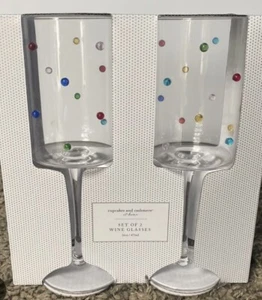 Cupcakes And Cashmere Set Of 4 16oz Wine Glasses Colorful 3D Beaded - Picture 1 of 3