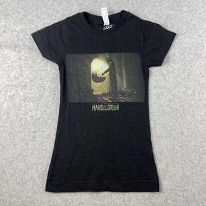 Star Wars Shirt Kids Girls Extra Small Black Mandalorian Crew Neck Short Sleeve - Picture 1 of 12