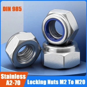 Nyloc Nylon Insert Locking Nuts A2 Stainless Steel M2,3,4,5,6,8,10,12,16,18,20 - Picture 1 of 6