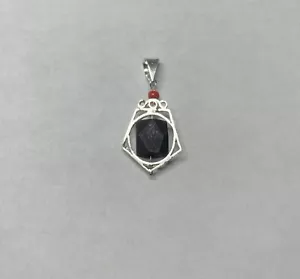 Colgante giratorio vintage de plata esterlina genuino 8 mm Azabache Jet Pentágono de 8 mm década de 1970 - Imagen 1 de 4