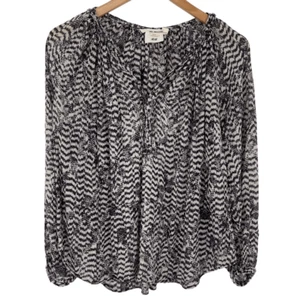 Isabel Marant Pour H&M 100% Silk Sheer Balloon Sleeve Blouse Black Ivory Women 2 - Picture 1 of 6