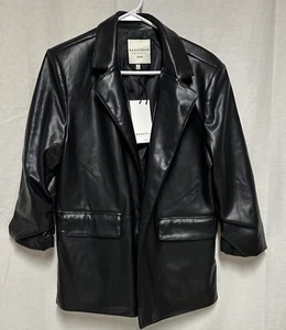 Bagatelle Womens Black Open Front Faux Leather Jacket Blazer Size XL - Picture 1 of 15