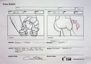 Peter Rabbit TV FIRMADO COLIN BLANCO Producción Storyboard Lápiz NICK B #WC - Imagen 1 de 2