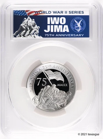 2020-P  IWO JIMA 75TH ANNIVERSARY 5 OZ. SILVER HIGH RELIEF PROOF-PCGS PR70-FDOI Cover