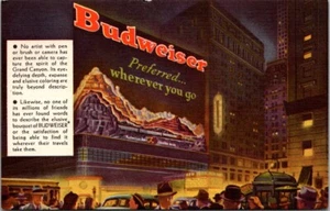 **BUDWEISER** "Preferred Wherever You Go" NYC Times Square Vintage POSTCARD! - Picture 1 of 2