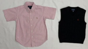 Polo Ralph Lauren Boys Seersucker Button Down Shirt & Navy Sweater Vest 4/4T - Picture 1 of 6