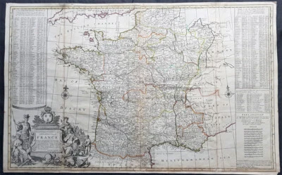 Mapa prerrevolucionario antiguo grande de Francia en provincias de Herman Moll 1720 Foto 1 de 4