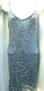 Size medium,Silver wide knit, lined,sequinned,sleeveless low neck dress + jacket - Picture 1 of 9